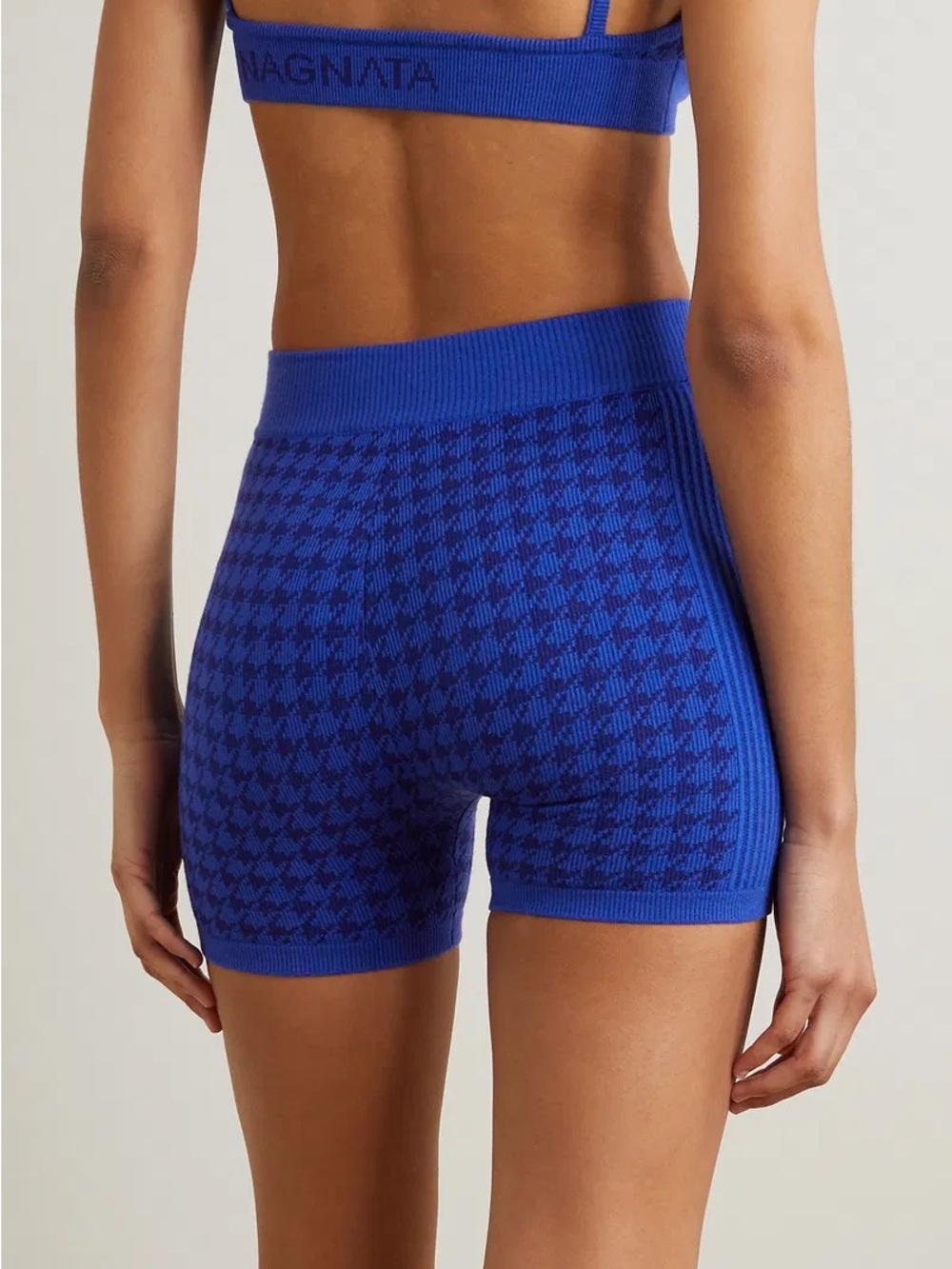 Nagnata Blue Houndstooth Knit Bike Shorts